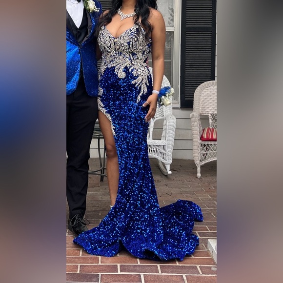 Portia and Scarlett Dresses Sequin and Rhinestone Gown Cobalt Blue Size:6 - Picture 2 of 14